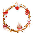 cartoon circle twigs with christmas attributes vector image vector image
