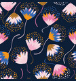 dark blue with whimsical pink flowers light vector image