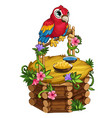tropical parrot sits on a beautiful wooden perch vector image