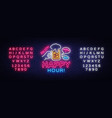 happy hour neon sign hour design vector image vector image