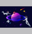 isometric astronauts and robots at spacewalk vector image vector image