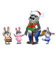 a set animated happy little bunnies in clothes vector image
