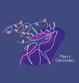 christmas deer silhouette logo continuous one line vector image