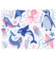 fairy tale northern ocean animals cartoon set vector image vector image