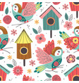 seamless pattern with birds and birdhouses vector image vector image