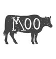 cow silhouette with moo text vector image vector image