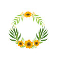 floral wreath with sunflowers and leaves circle vector image