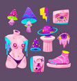 psychedelic stickers with greek sculpture cartoon vector image