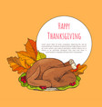 happy thanksgiving poster with turkey on plate vector image vector image