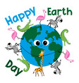 happy earth day - cute planet with animals vector image
