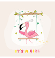 baby shower or arrival card - flamingo girl vector image