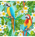 tropical flowers and parrot bird background vector image