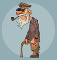 cartoon old man smoking a pipe and leaning vector image vector image
