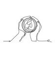 continuous line drawing of hands holding coffee vector image vector image