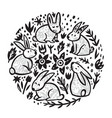 graphic circle of flowers with five black vector image