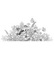 hand drawn bird flowers and butterflies vector image vector image