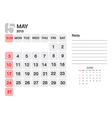 calendar may 2015 vector image