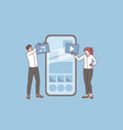 people helping with application on cellphone vector image