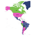 political map of americas in four colors on white vector image