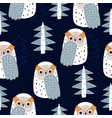 seamless pattern with cute owls and trees vector image vector image