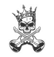 vintage monochrome rocker skull in crown vector image