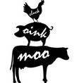 cluck oink moo farm animals on white background vector image vector image