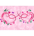two red floral hearts pink background vector image