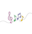 continuous one line drawing music notes on stave vector image