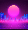 silhouetted night city on skyline 80s retro vector image