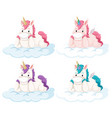 set of unicorn on cloud vector image
