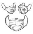 set surgical mask and face respirator sketch vector image