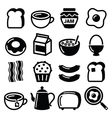 breakfast food icons set - toast eggs vector image vector image