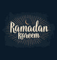 ramadan kareem lettering with rays moon and stars vector image