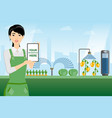asian woman farmer with tablet computer vector image