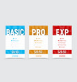 template of price tables for the basic vector image