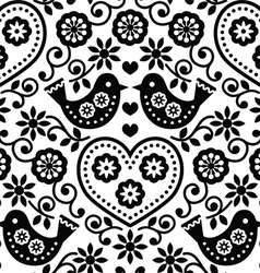 Folk art floral pattern with birds Royalty Free Vector Image