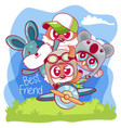 cute cartoons animals are flying on a plane can vector image