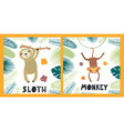 cute tropical animals posters cards collection vector image