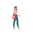 smiling young casual female holding two fresh vector image