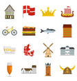 denmark travel icons set flat vector image
