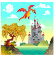 fantasy landscape with castle and dragon vector image