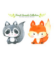 fox and raccoon cartoon watercolor collection vector image