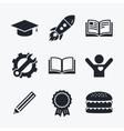 pencil and open book signs graduation cap icon vector image