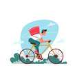delivery courier on bicycle with parcel order vector image