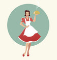 housewife carrying a tray with dinner retro style vector image