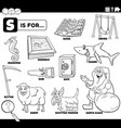 letter s words educational set coloring book page vector image
