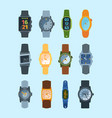 stylish wristwatch set modern watches fashionable vector image
