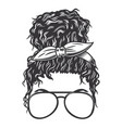 woman face with afro messy bun with glasses vector image