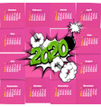 2020 comic text calendar template pop art vector image vector image