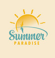 summer travel icon or logo with sea sun surfer vector image